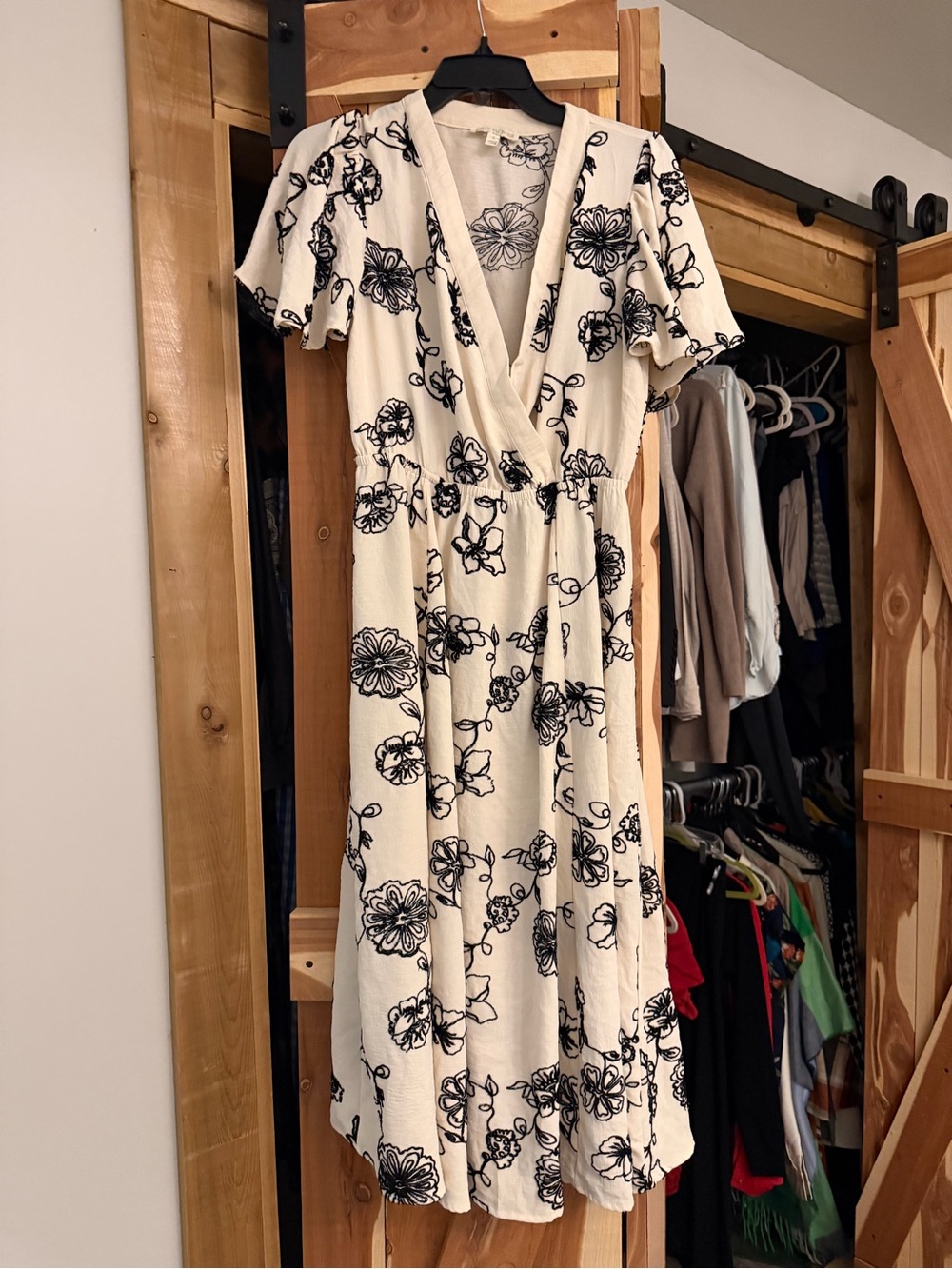 fig and flower Ivory Maxi Dress with Black Floral Sketch